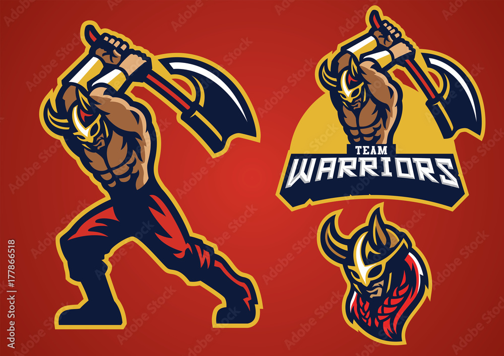 Fototapeta premium viking mascot set swing the axe