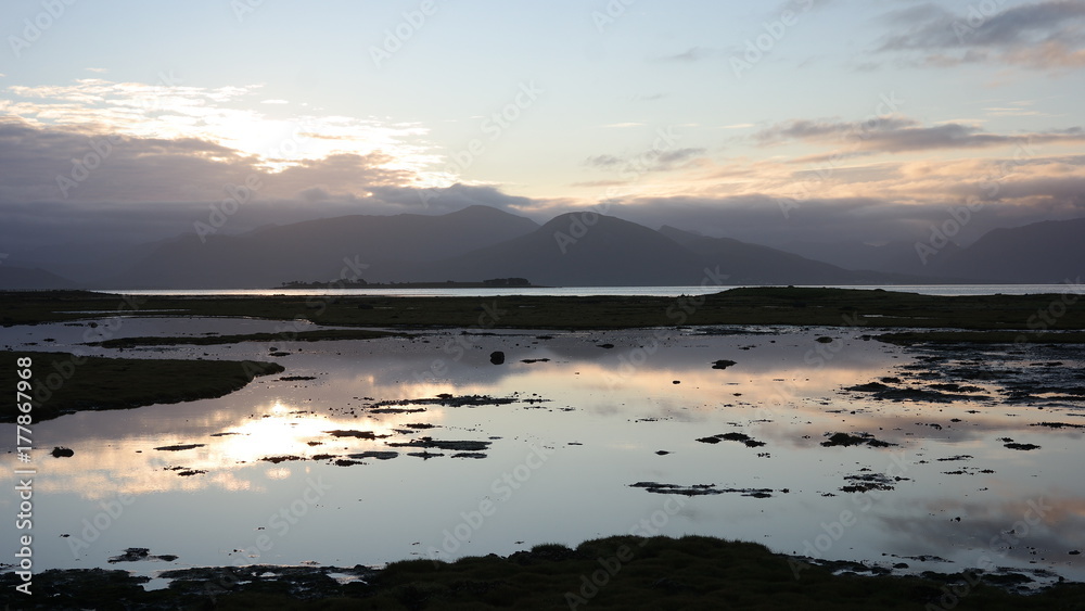 A sunrise at the fjord in Vesteralen peninsula, Norway