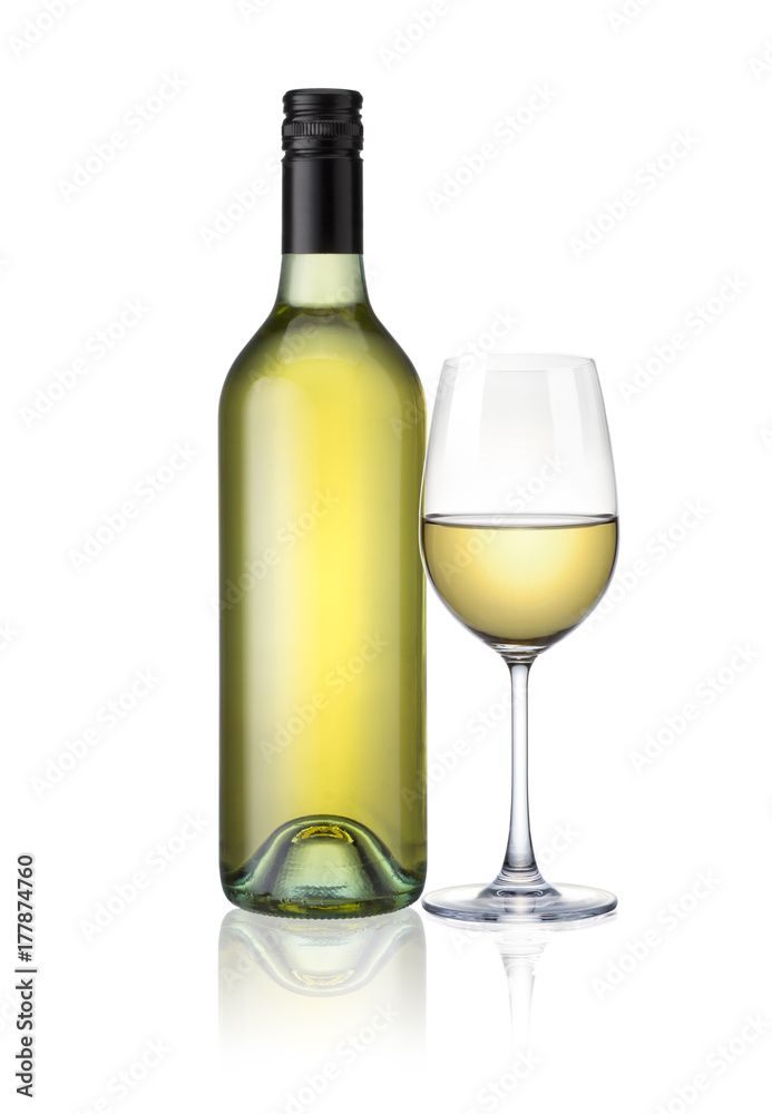 bottles of and glasses white wine isolated on white background with clip path bottles of and glasses white wine isolated on white background with clip path