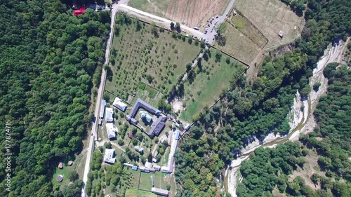 Aerial view of Polovragi Monastery, Romania photo