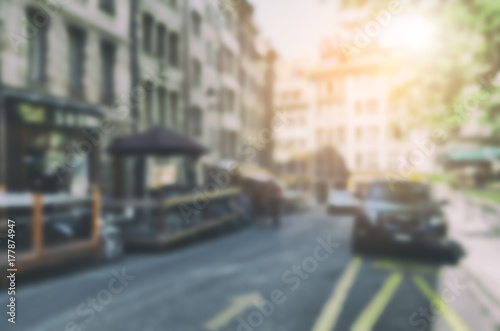 Car on the street in the park with blurred background concept.