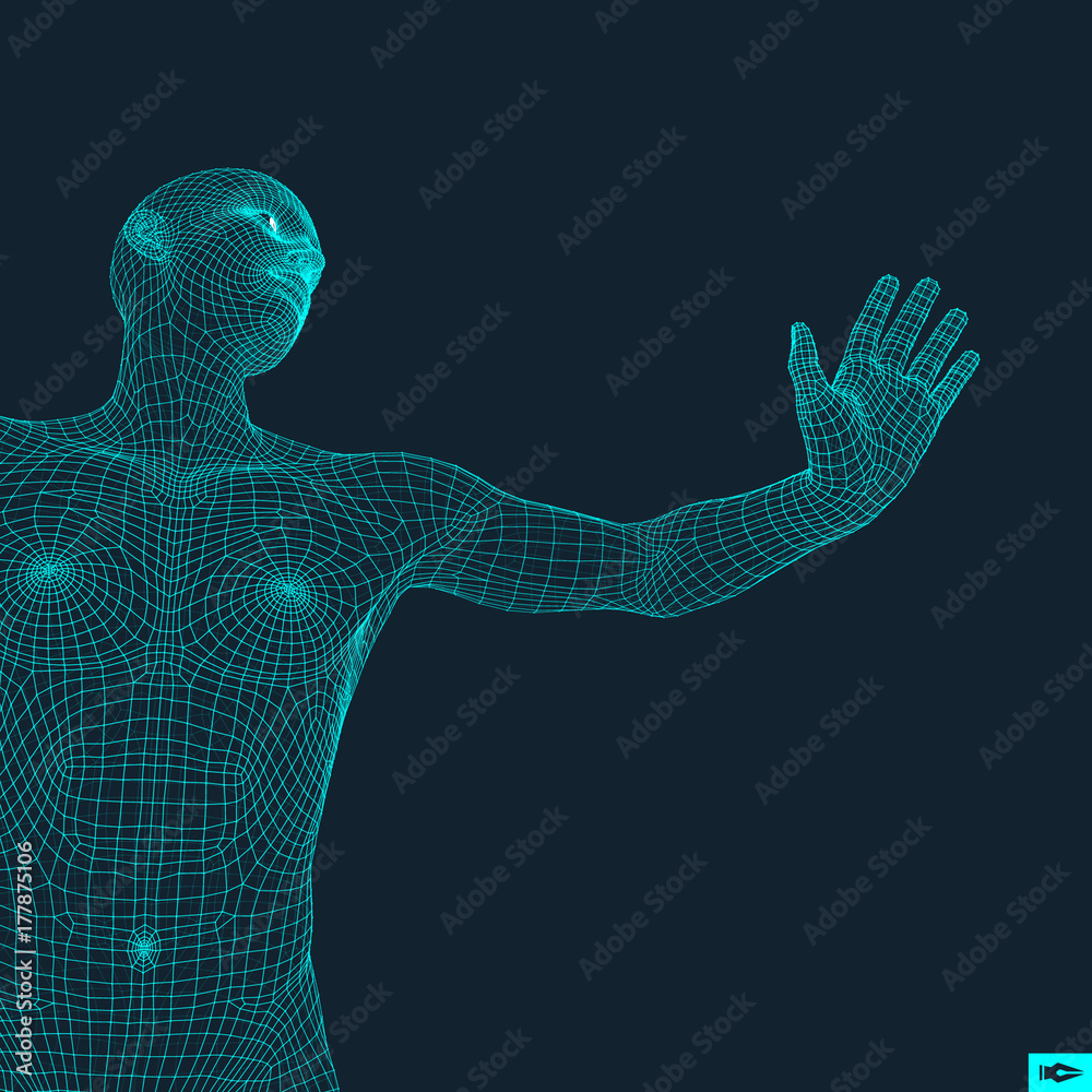 3D Model of Man. Human Body Wire Model. Design Element. Technology Vector Illustration. 3D Model of Man. Human Body Wire Model. Design Element. Technology Vector Illustration.