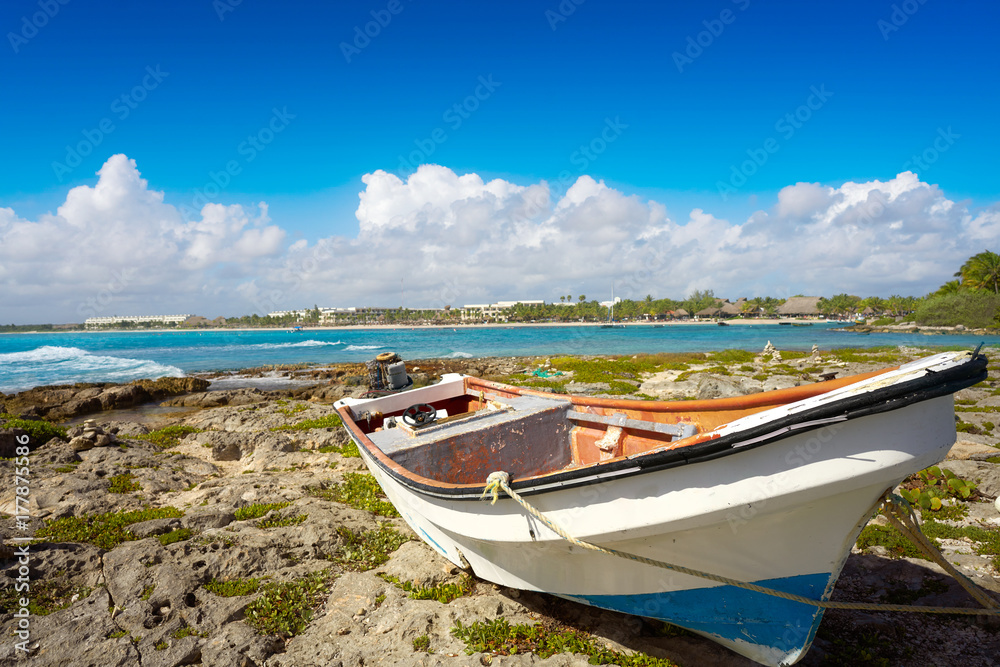 Akumal stranded old boat in Riviera Maya