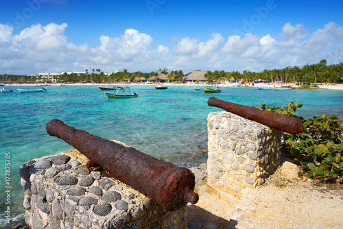 Akumal beach rusted canon in Riviera Maya