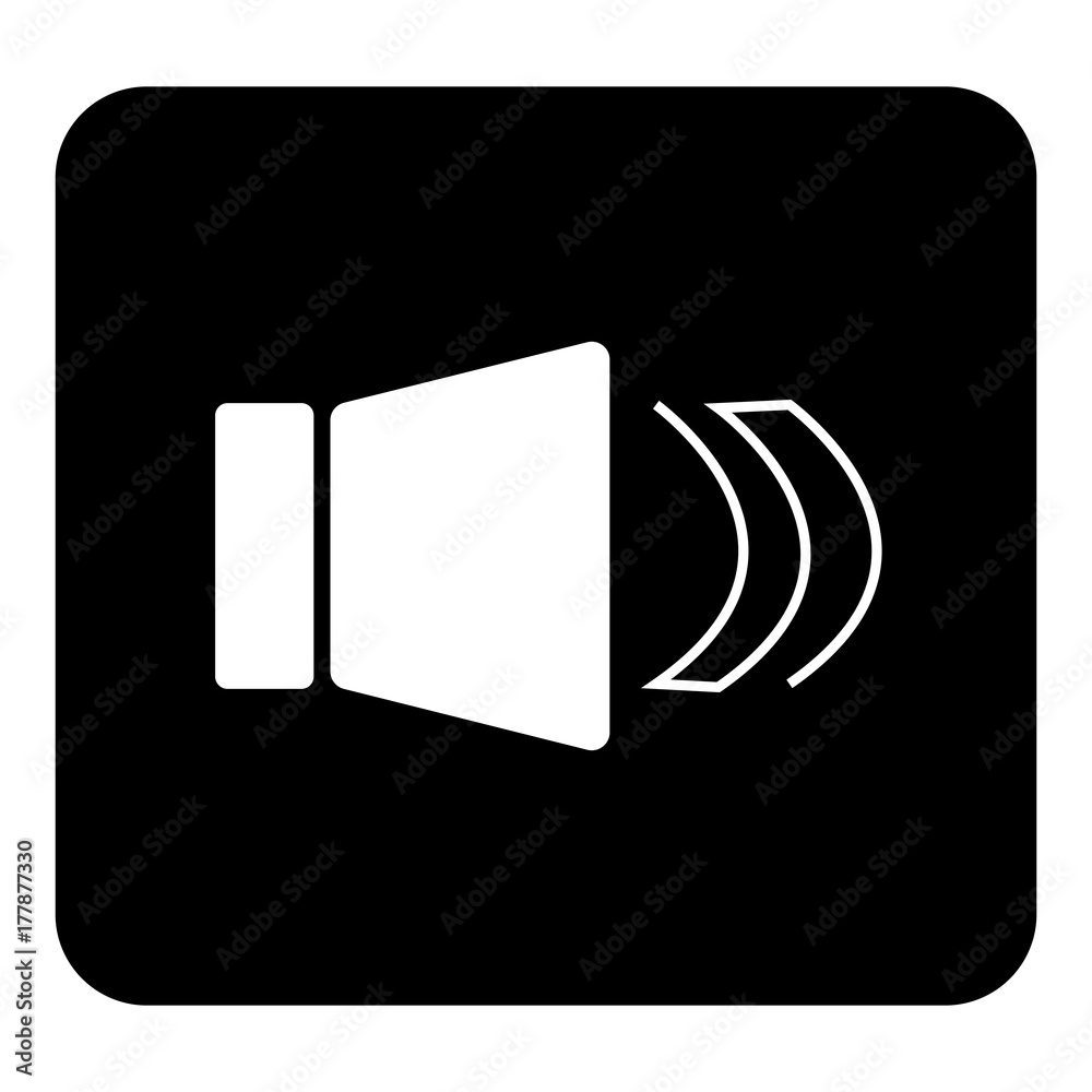Sound notification vector icon.  Vector white illustration on black background