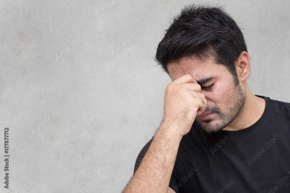 stressed asian man suffering from headache, vertigo, hangover, migraine, stress stressed asian man suffering from headache, vertigo, hangover, migraine, stress