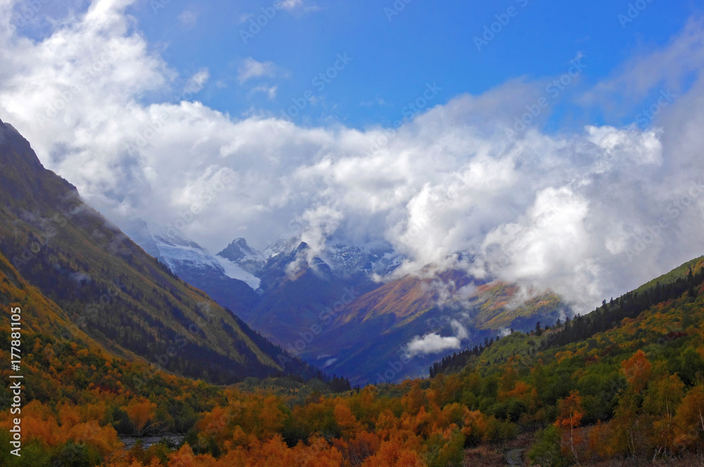 Rich colors of the golden autumn in the mountains