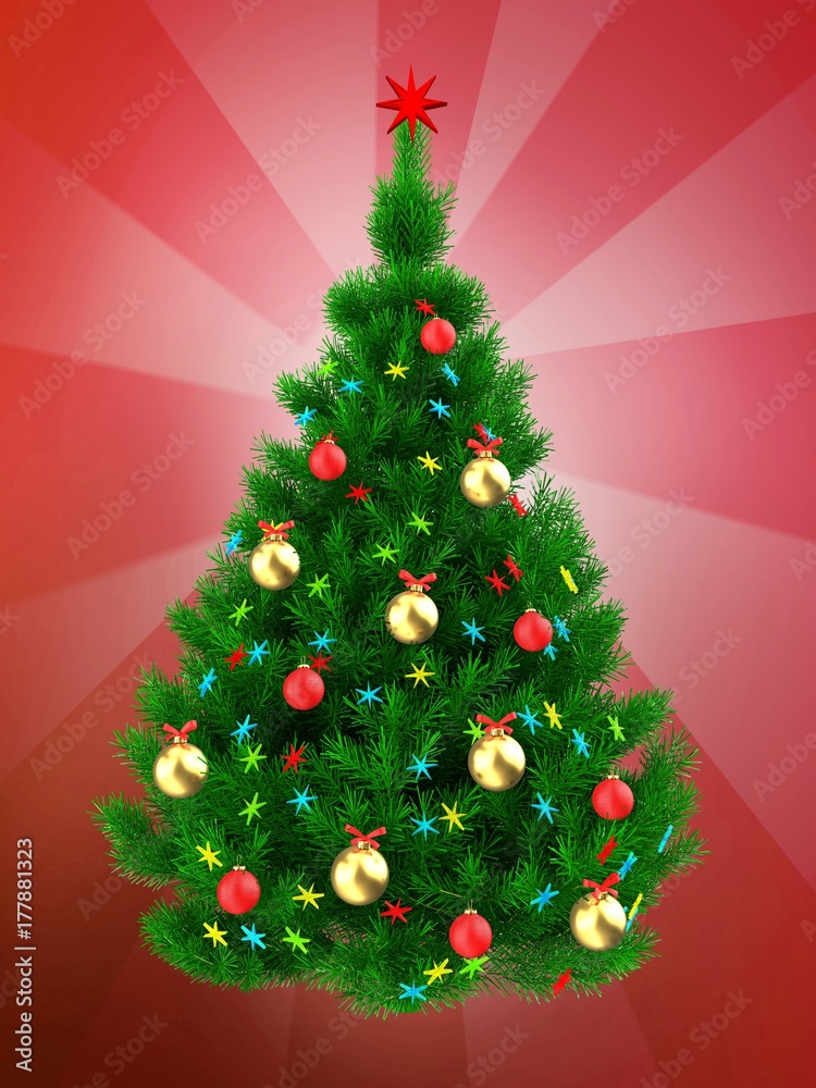 3d Christmas tree over red 3d Christmas tree over red