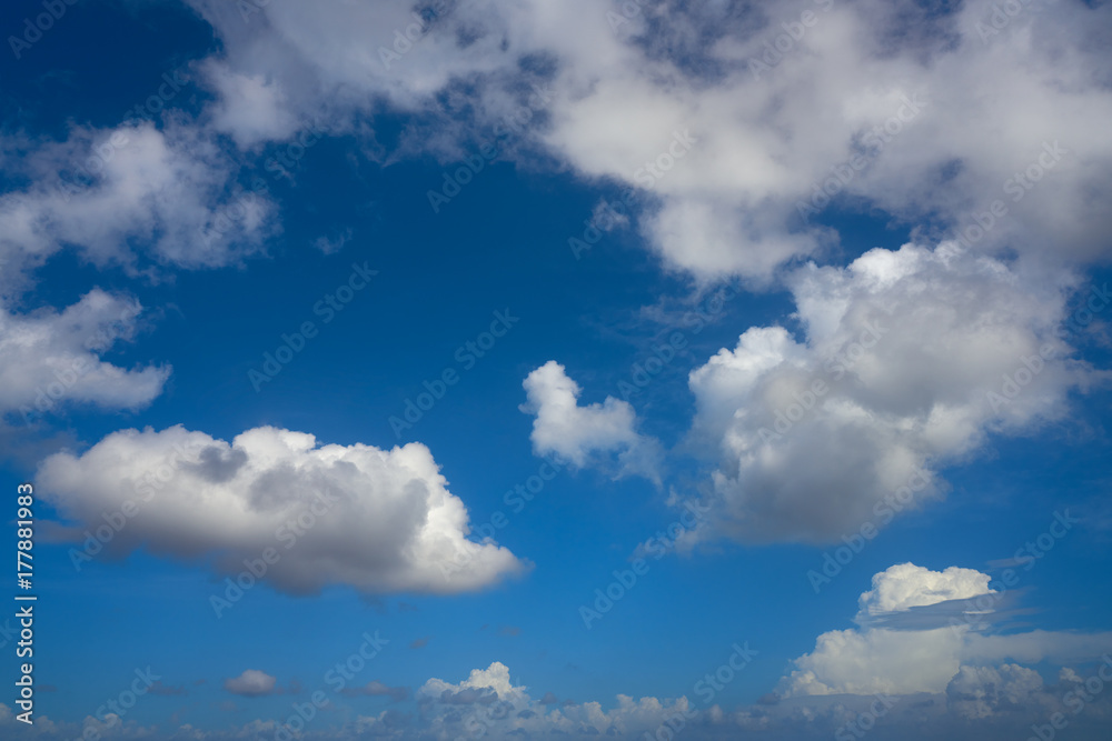 Blue summer sky white cumulus clouds