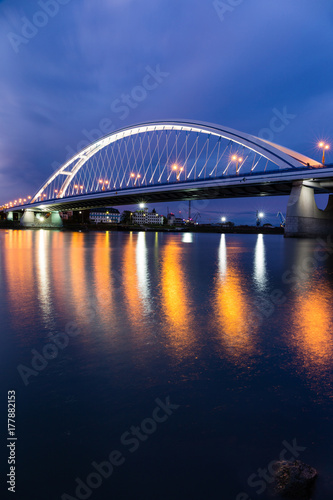 Fototapeta Naklejka Na Ścianę i Meble -  Apollo bridge over river Danube. Bratislava, Slovakia. Portrait.