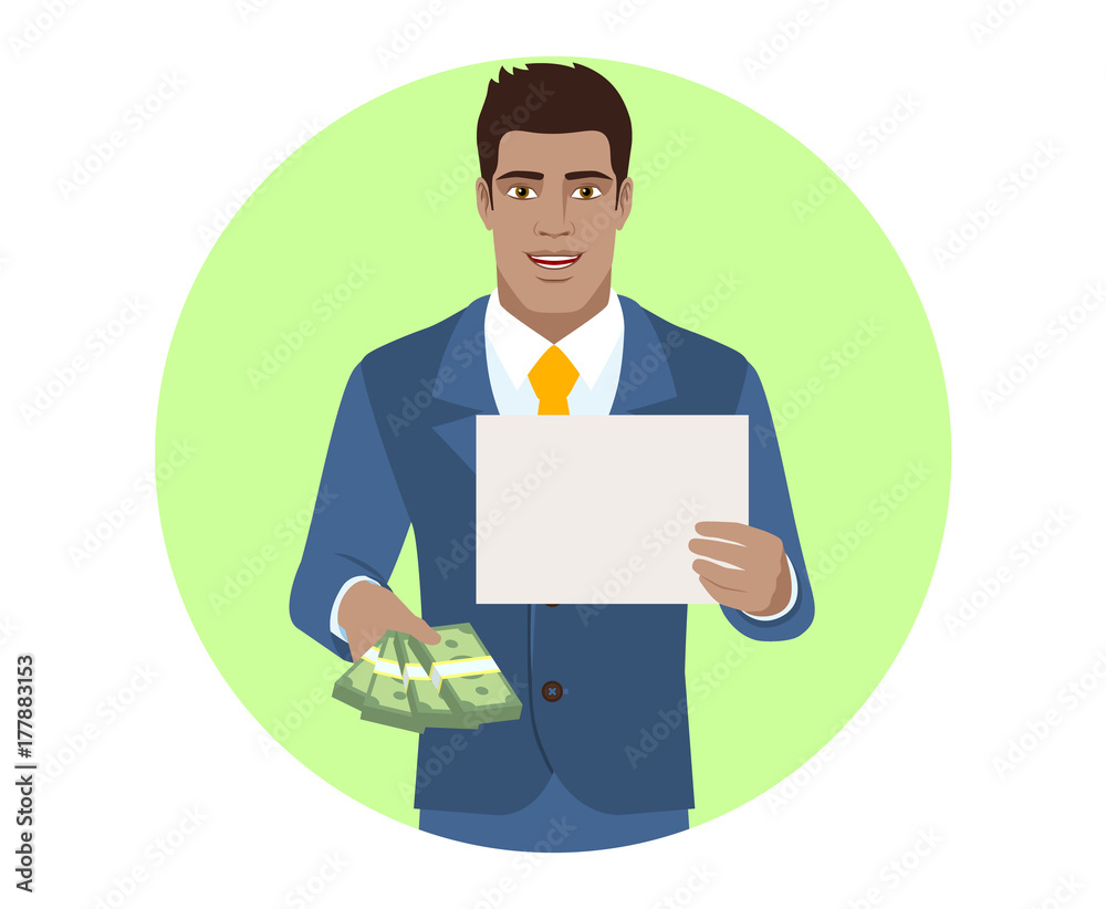 Businessman with money showing the paper Businessman with money showing the paper