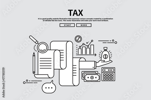 Flat line vector editable graphic illustration, business finance concept, tax