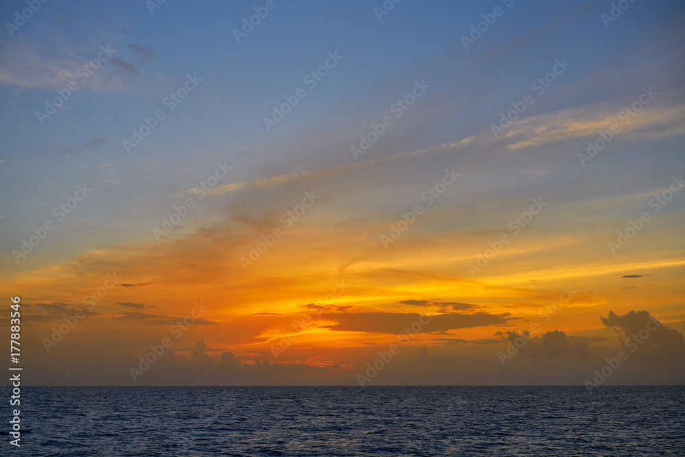 Caribbean sunset on the sea