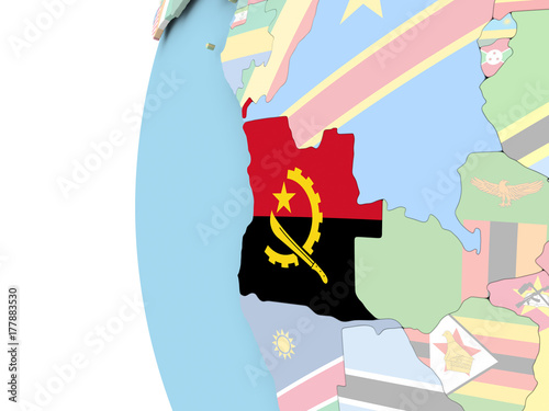 Flag of Angola on political globe