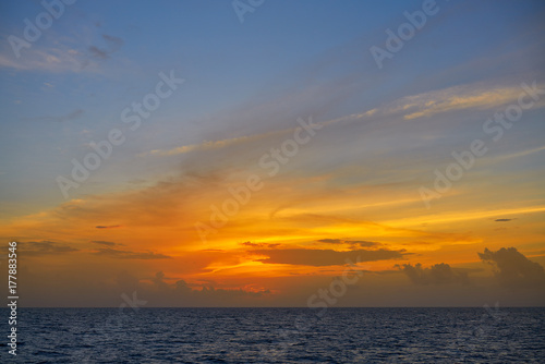 Caribbean sunset on the sea