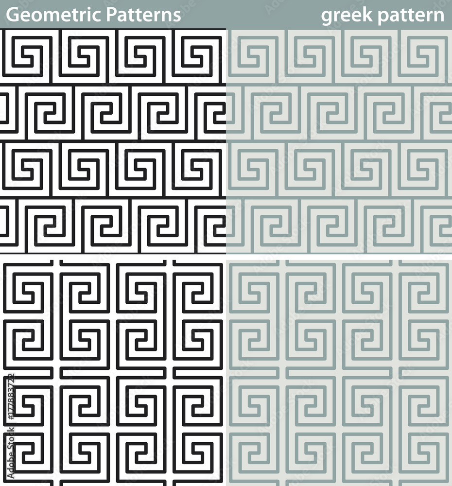 Geometric patterns, pleats. Four seamless patterns with geometric motifs. Geometric patterns, pleats. Four seamless patterns with geometric motifs.