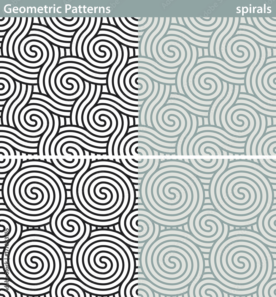 Geometric patterns, pleats. Four seamless patterns with geometric motifs.
