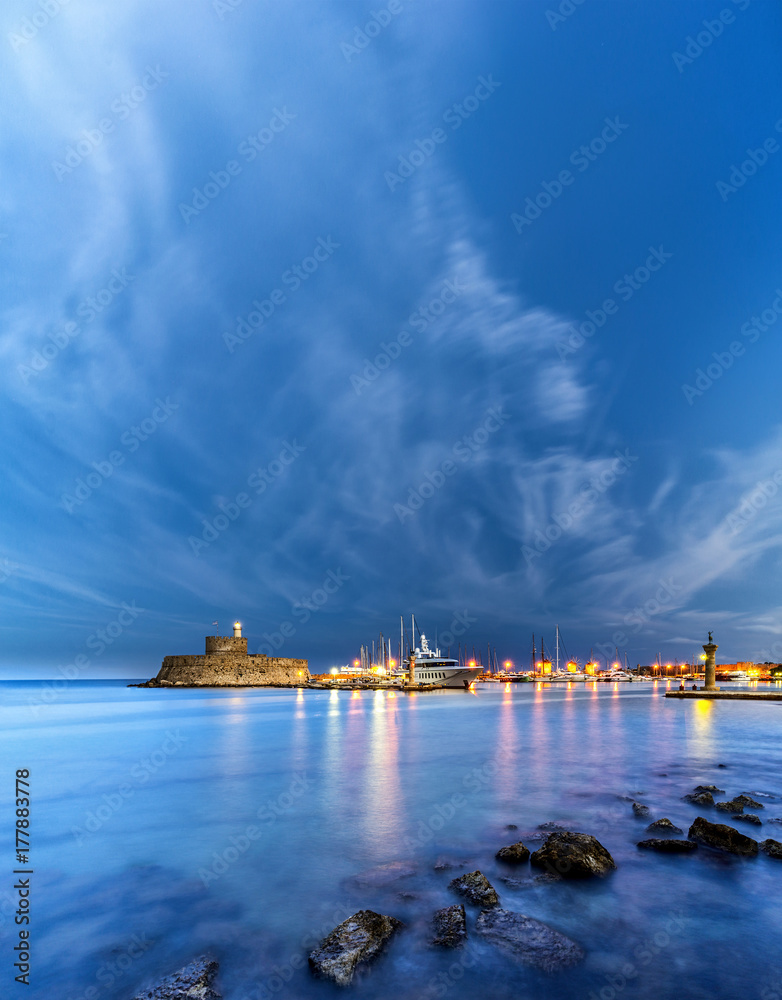 Fototapeta premium fortress on the Mandraki harbour of Rhodes Greece