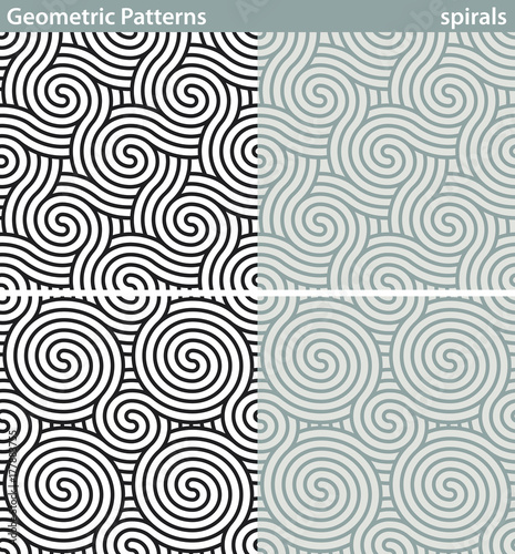 Geometric patterns, pleats. Four seamless patterns with geometric motifs.