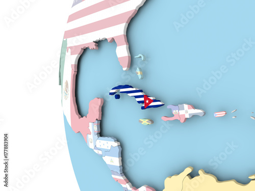 Flag of Cuba on political globe