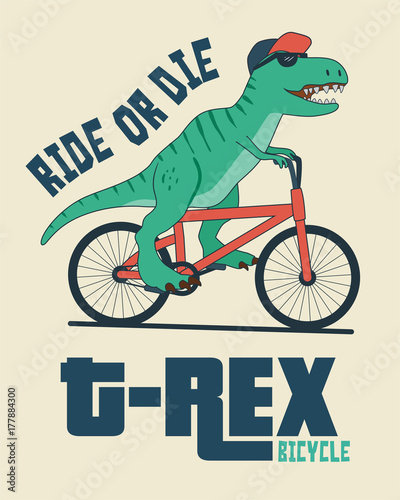 Dinosaur on bicycle. Illustration for t-shirt and other uses