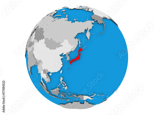 Japan on globe isolated