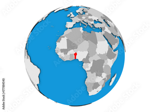 Benin on globe isolated