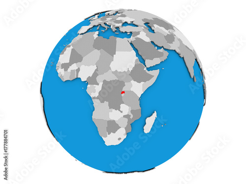 Rwanda on globe isolated
