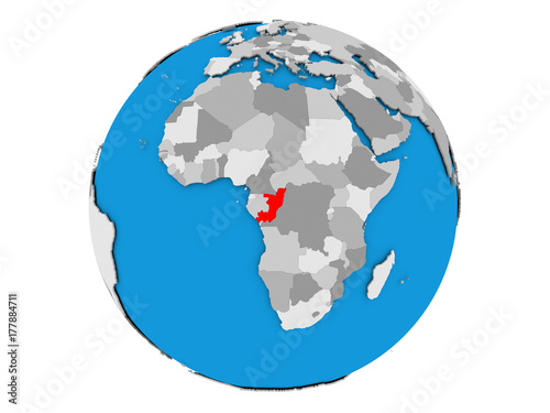 Congo on globe isolated