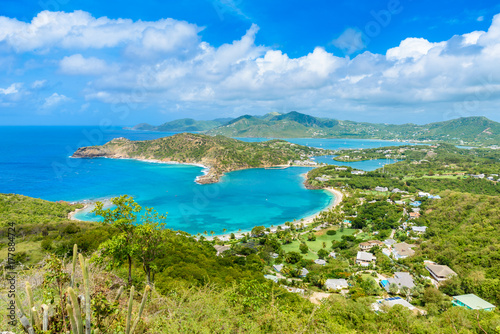 View of English Harbor from Shirley Heights, Antigua, paradise bay at tropical island in the Caribbean Sea photo