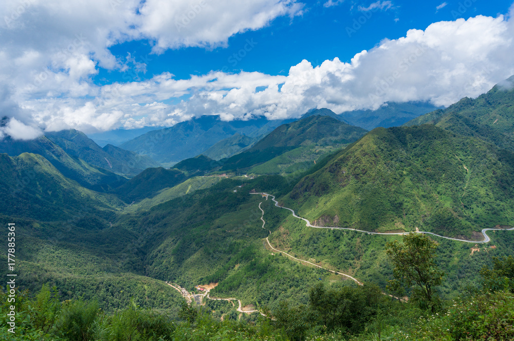 Fototapeta premium Aerial panorama view od mountains and valley