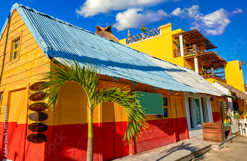 Holbox Island colorful Caribbean houses Mexico photo