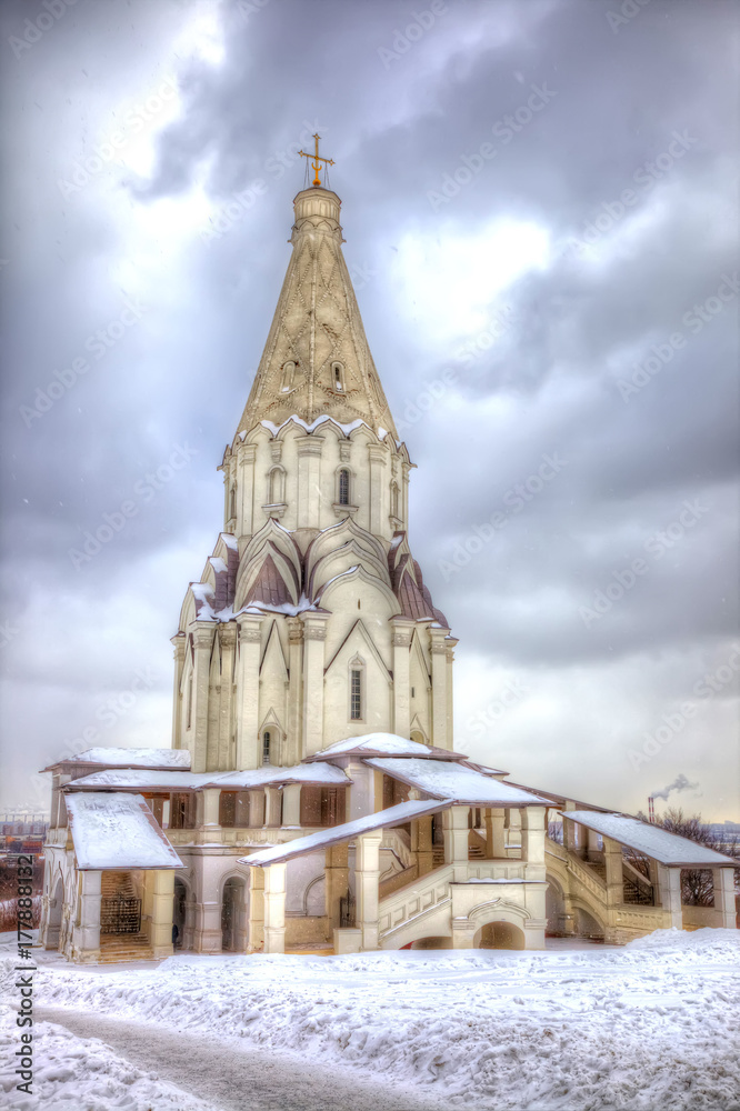 Church of the Ascension. Snowfall Church of the Ascension. Snowfall