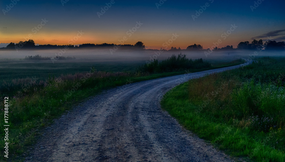Evening fog in european field