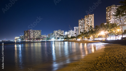 Honolulu skyline and Waikiki beach at nigth, Hawaii. USA © Gian78