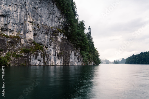 Scenic view of Konigssee in Bavaria a misty day