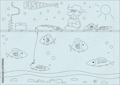 drawing winter fishing coloring