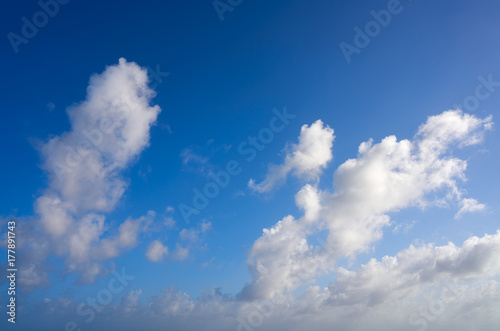 Blue summer sky white cumulus clouds