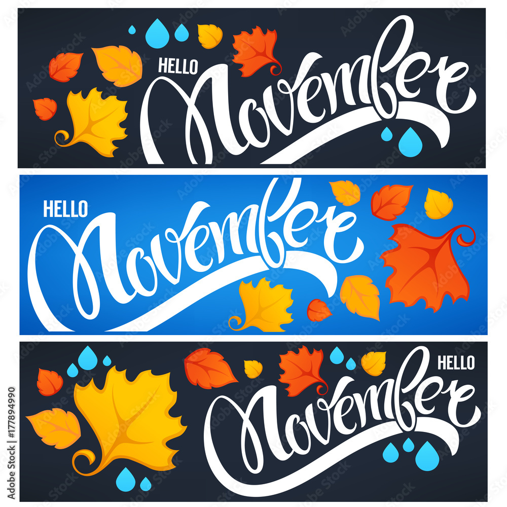 vector collection of hello november welcome season horizontal banners