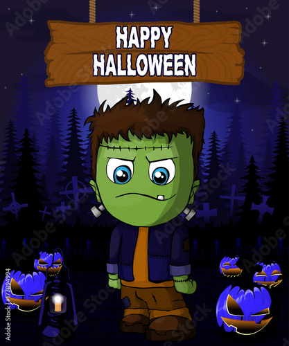 Halloween Design template with Frankenstein.