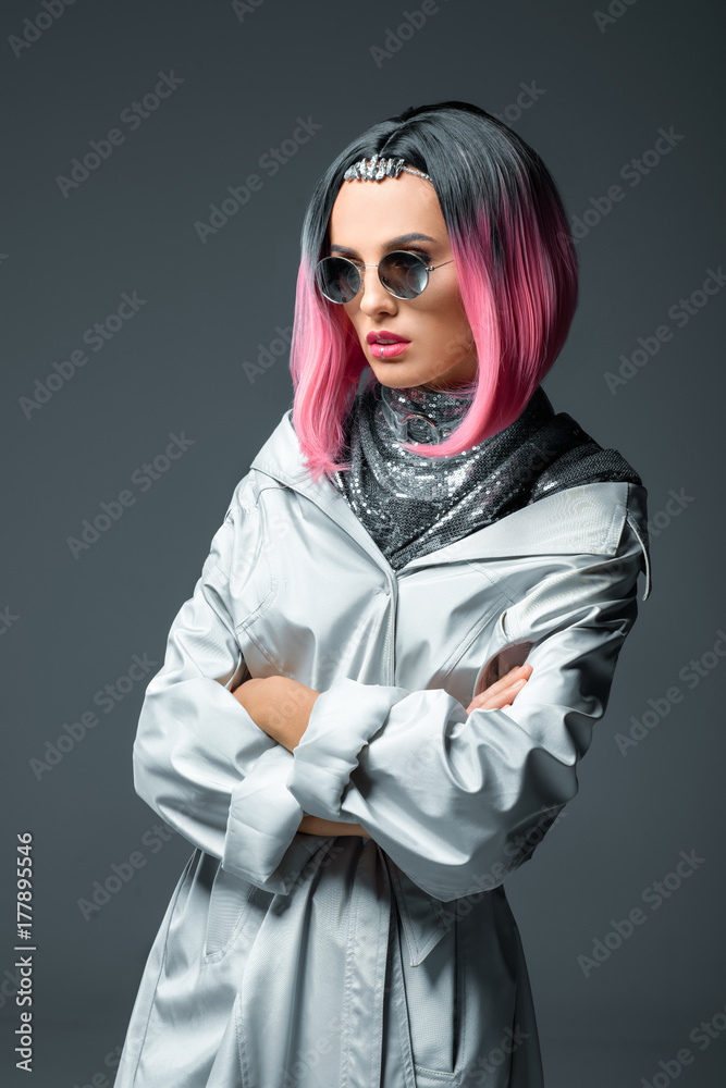 fashionable girl with pink hair fashionable girl with pink hair