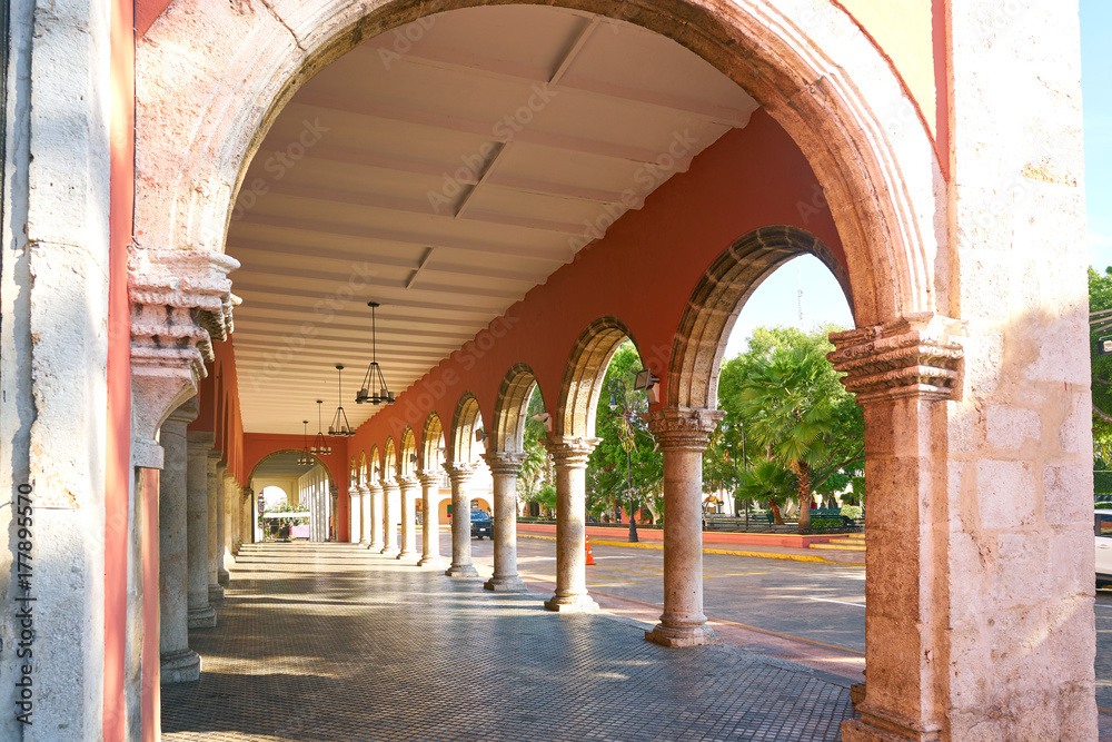 Merida city arcade arcs of Yucatan Mexico