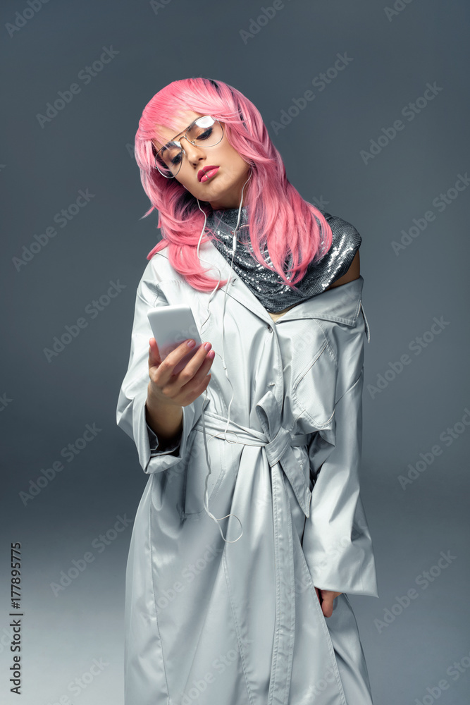 stylish girl with earphones and smartphone stylish girl with earphones and smartphone