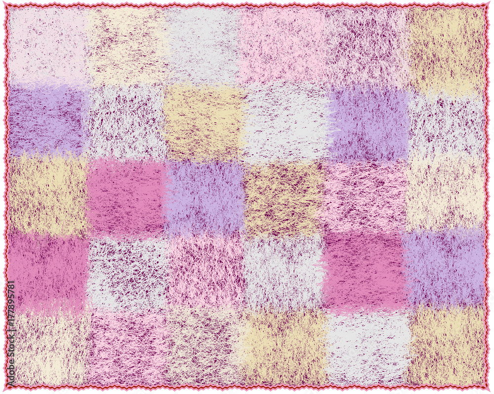 Fluffy mohair plaid with checkered pattern in pastel colors isolated on white