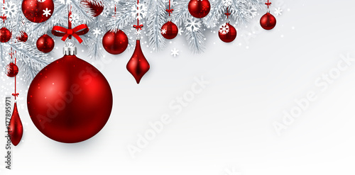 White background with red Christmas ball.