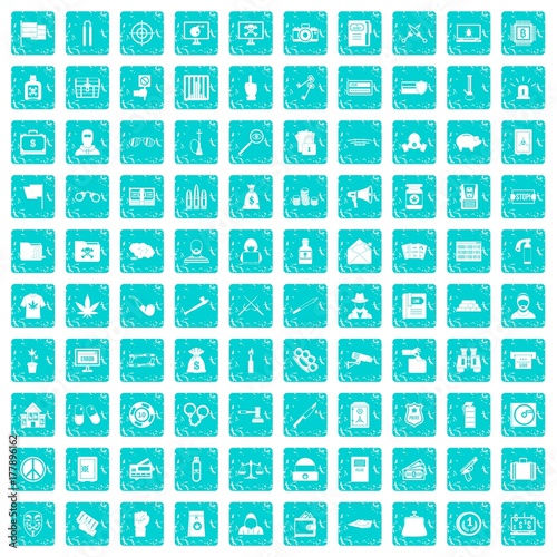 100 criminal offence icons set grunge blue