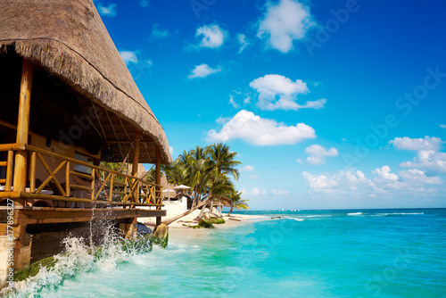 Fototapeta Naklejka Na Ścianę i Meble -  Playa del Carmen beach palapa in Mexico