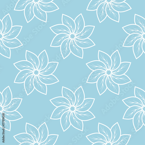 White floral seamless pattern on blue background