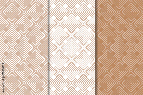 Brown and white set of geometric seamless patterns