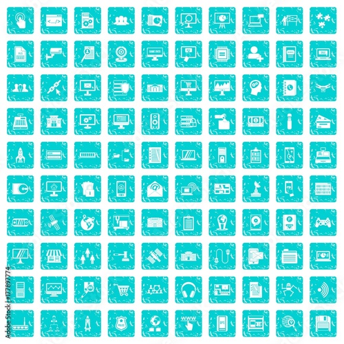 100 database icons set grunge blue
